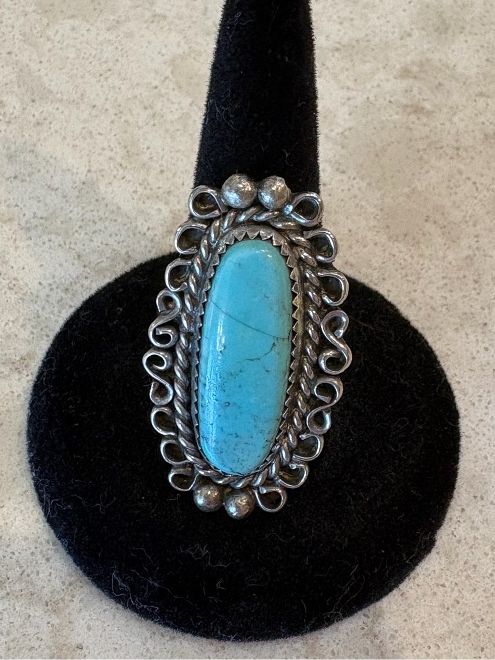 J 43 Sterling silver silver Turquoise Statement Silver Ring - Blue Oval Stone